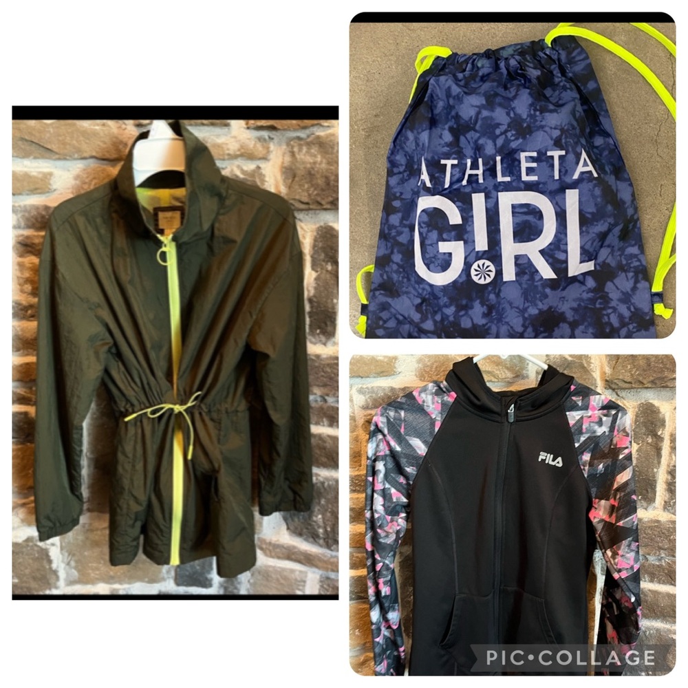Girls bundle - Athleta Drawstring Bag Fila Jacket and Forever 21 jacket